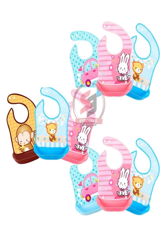 Ess Cubes Enterprise Cartoon Animal Adjustable Strap Waterproof Reusable Silicone Baby/Toddlers girl boys Bibs Apron for Lunch Feeding Babies eating detachable saliva pocket Tray/Food Catcher Mix Color (9) - Image 1
