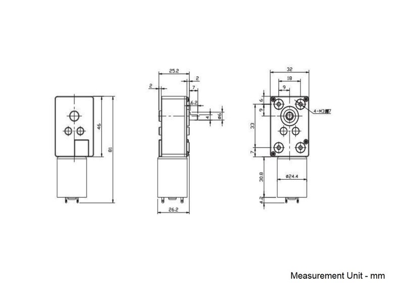 Robodo محرك صندوق تروس دودة تقليل 12 فولت 85 دورة في الدقيقة 6 كجم-سم عزم الدوران - WGM370128500-100K - Image 4
