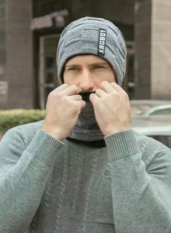Joychic 2pcs Mens Winter Beanie Hats Scarf Set Warm Knit Hats Skull Cap Neck Warmer with Thick Fleece Lined Winter Outdoor Sports Hat Sets Grey  - Image 3