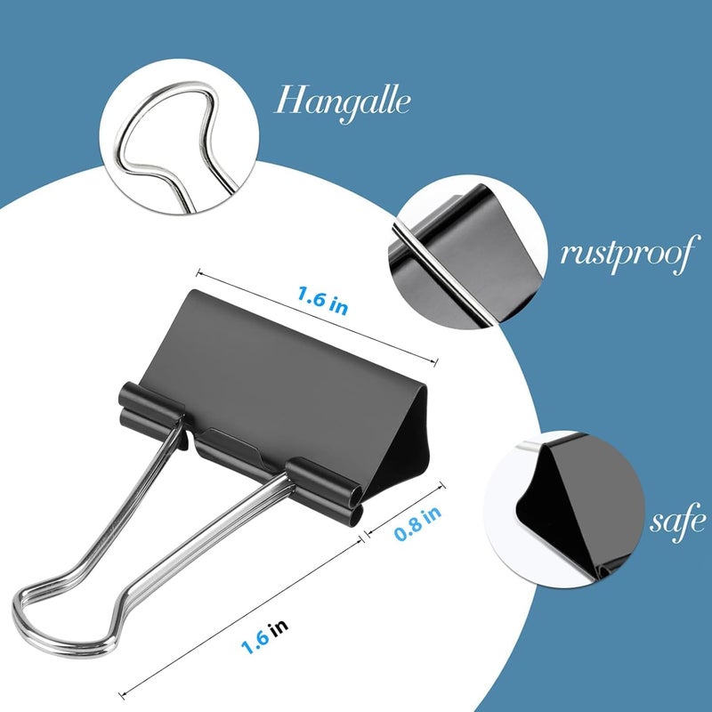 WinJiaYao 60 Pack Large Binder Clips 16 Inch Binder Clips Large SizeBig Paper Clamps Clips Clips for Paperwork for Office and Home Supplies School Black - Image 3