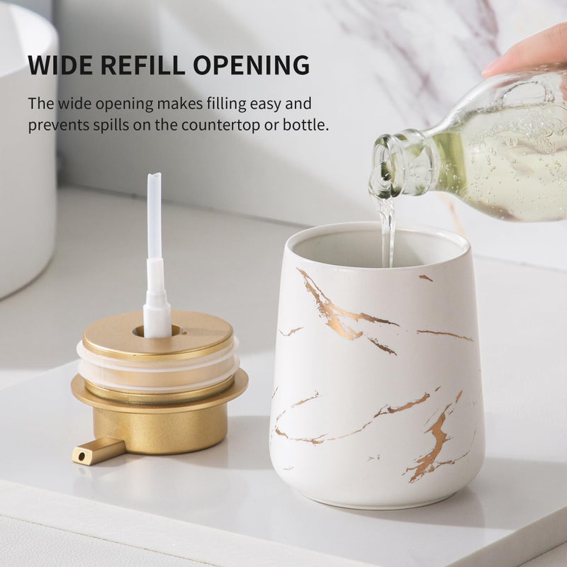 Enra Ceramic Gold Soap Dispenser,12 oz Marble Hand Liquid Soap Dispenser for Bathroom Kitchen Dispenser for Dish Soap with Easy-to-Press(Glod Liquid Type2) - Image 4