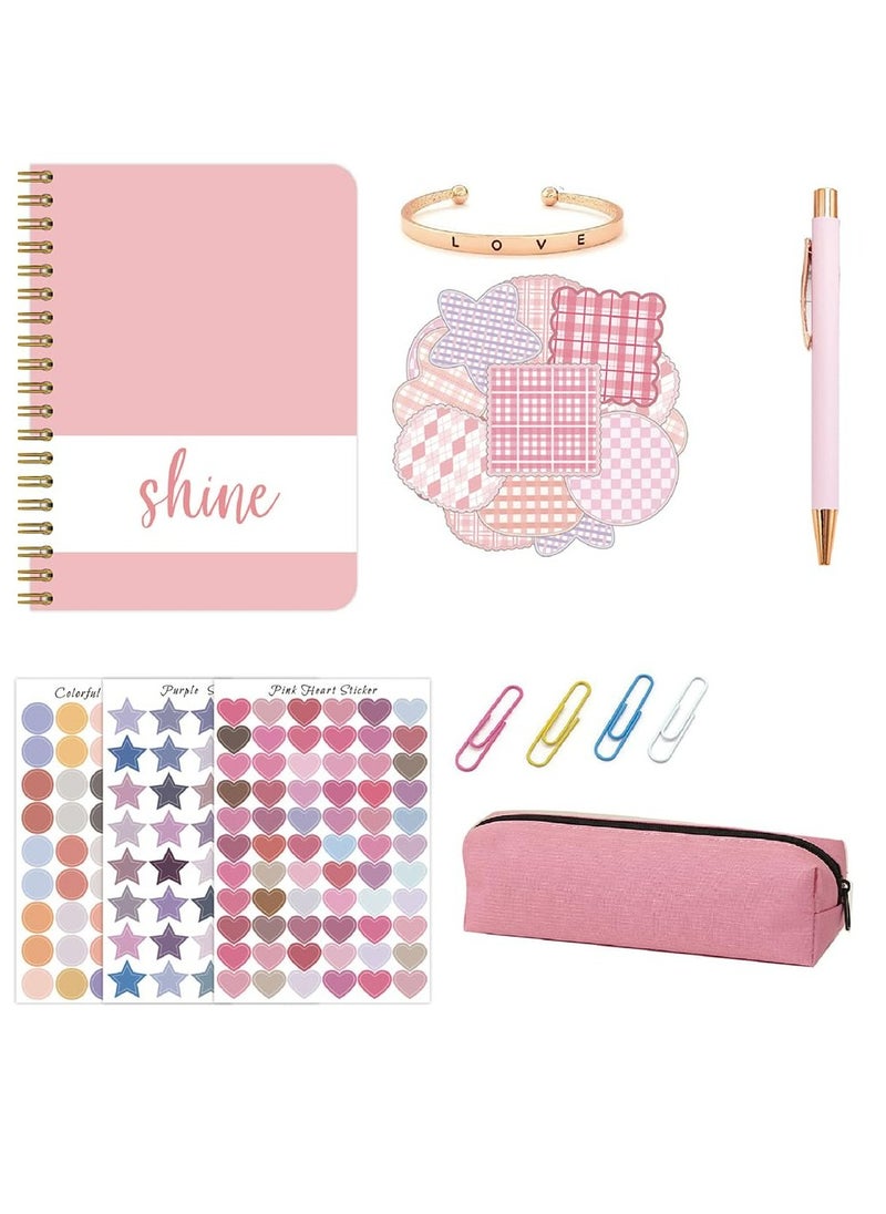 CMGTYYD CMGTYYD DIY Journal Kit,Notebook Diary Supplies Set with Pen Sticker,Clip,Note,Pen Case,Unleash Creativity Making Journal Booklet Art Craft Kit,Scrapbooking Supplies for Travel Tween Boys Girls-Pink  - Image 1