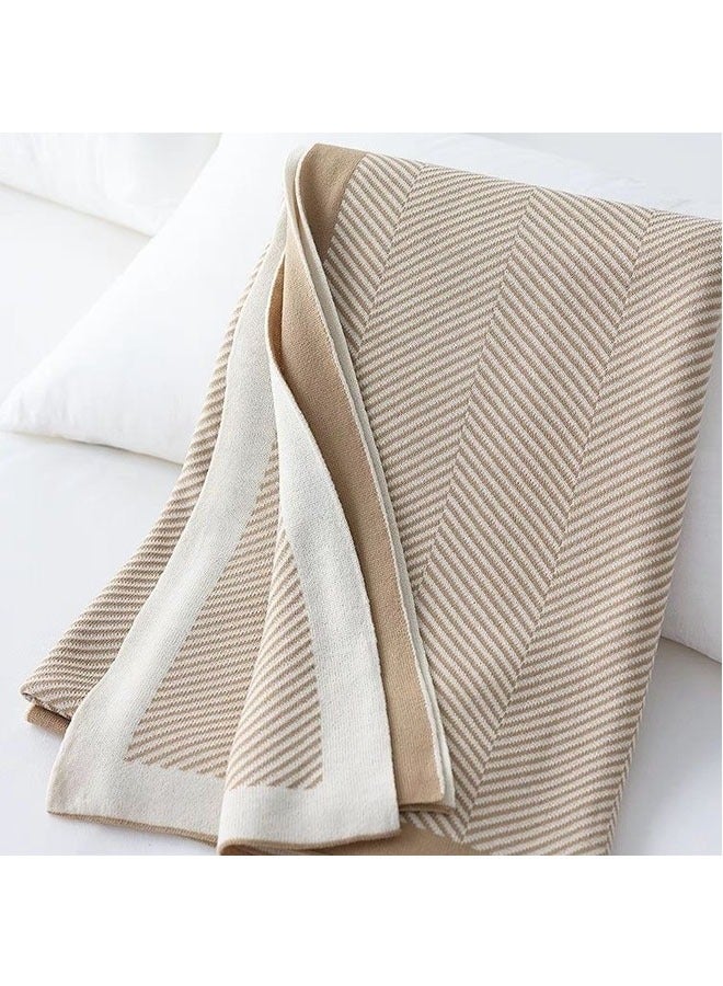 Nordic simple style knitted summer nap air conditioning blanket blanket bed end blanket new line blanket sofa blanket Khaki 125*160cm  - Image 3