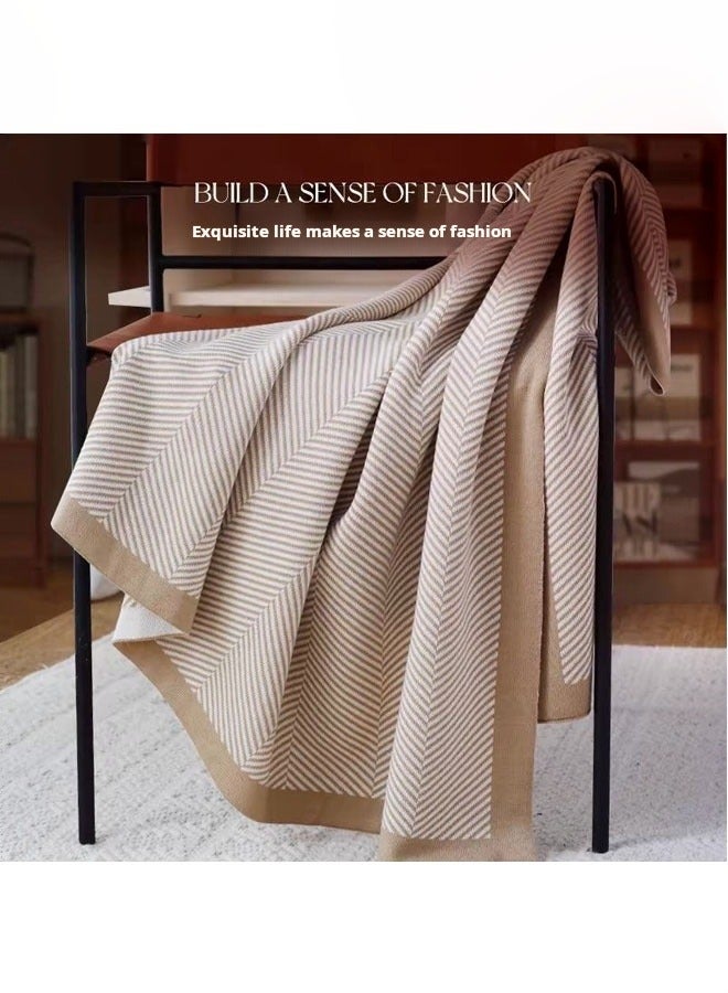 Nordic simple style knitted summer nap air conditioning blanket blanket bed end blanket new line blanket sofa blanket Khaki 125*160cm  - Image 2