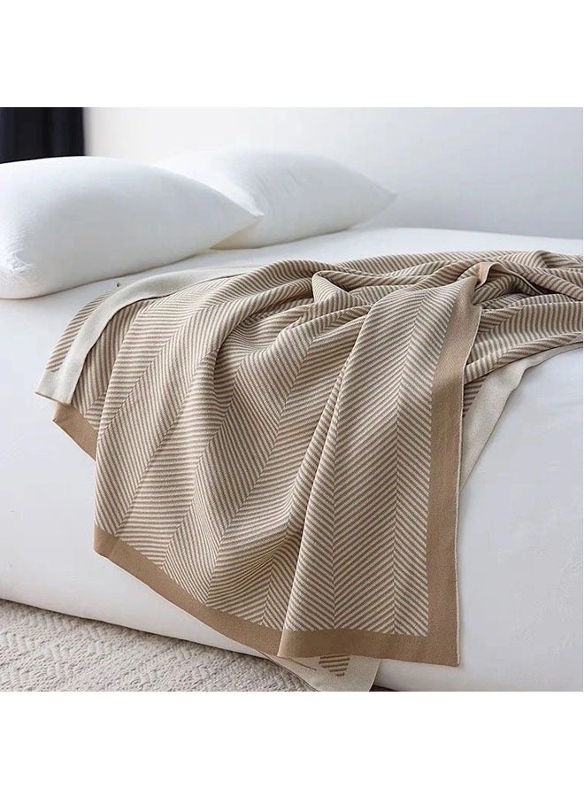 Nordic simple style knitted summer nap air conditioning blanket blanket bed end blanket new line blanket sofa blanket Khaki 125*160cm  - Image 1
