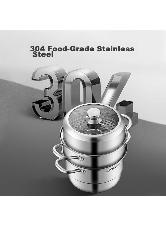 Supor Steamer Pot, 304 Stainless Steel, Three-layer Base, 28cm, For Steaming Fish, Compatible With Induction Cookers, Steamer Basket, Ez28yas01 - Image 2