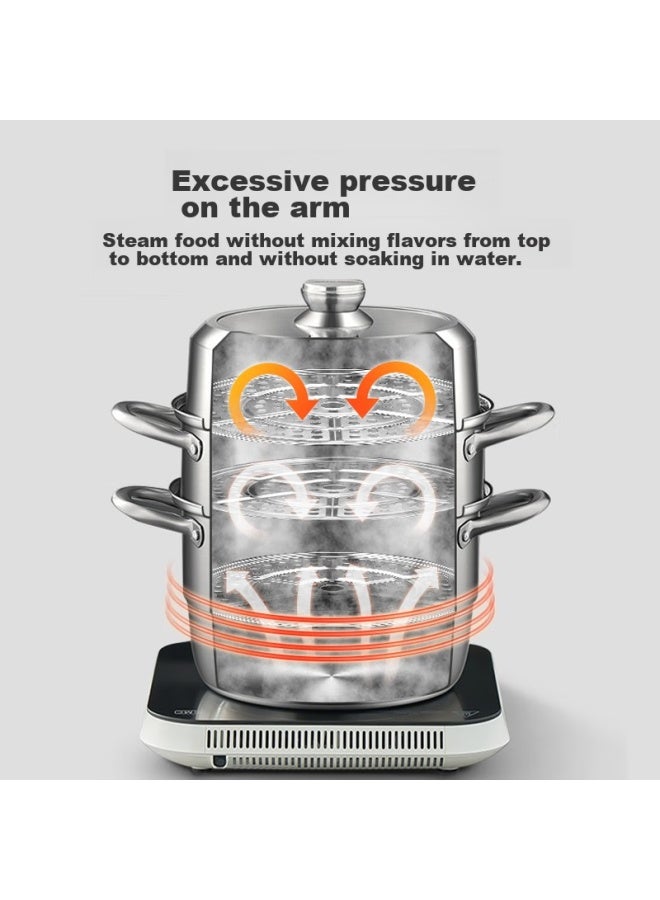 Supor Steamer Pot, 304 Stainless Steel, Three-layer Base, 28cm, For Steaming Fish, Compatible With Induction Cookers, Steamer Basket, Ez28yas01 - Image 1