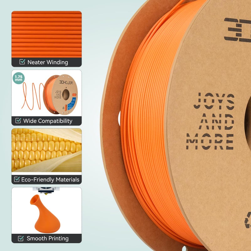 3DHoJor Matte PLA Filament 1.75mm, Upgrade 1kg Cardboard Spool PLA Filament 1.75 PLA 3D Printing Filament, Print with Most 3D Printers Using 3D Filament-Tangerine - Image 4