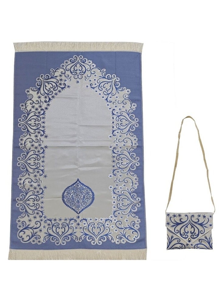 Hiras Prayer Mat Muslim Prayer Rug with Portable Bag, Water Proof Soft Fabric Foldable Prayer Mat 110*70 cm Blue - Image 1