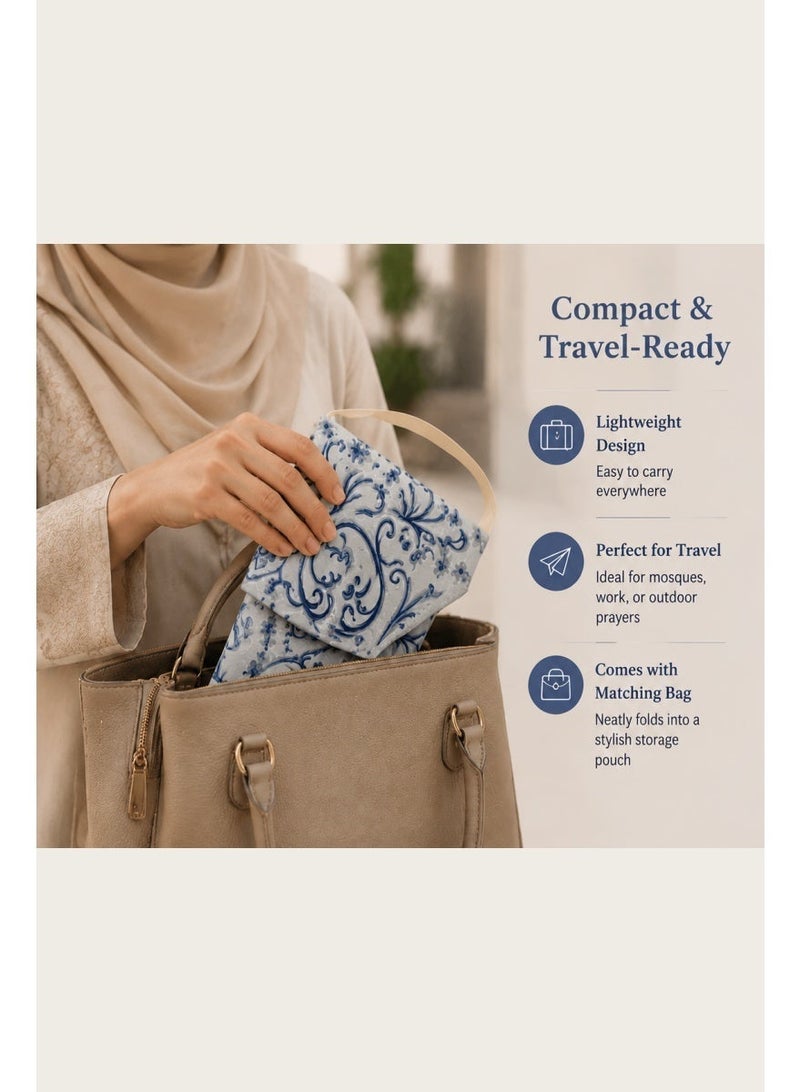 Hiras Prayer Mat Muslim Prayer Rug with Portable Bag, Water Proof Soft Fabric Foldable Prayer Mat 110*70 cm Blue - Image 3