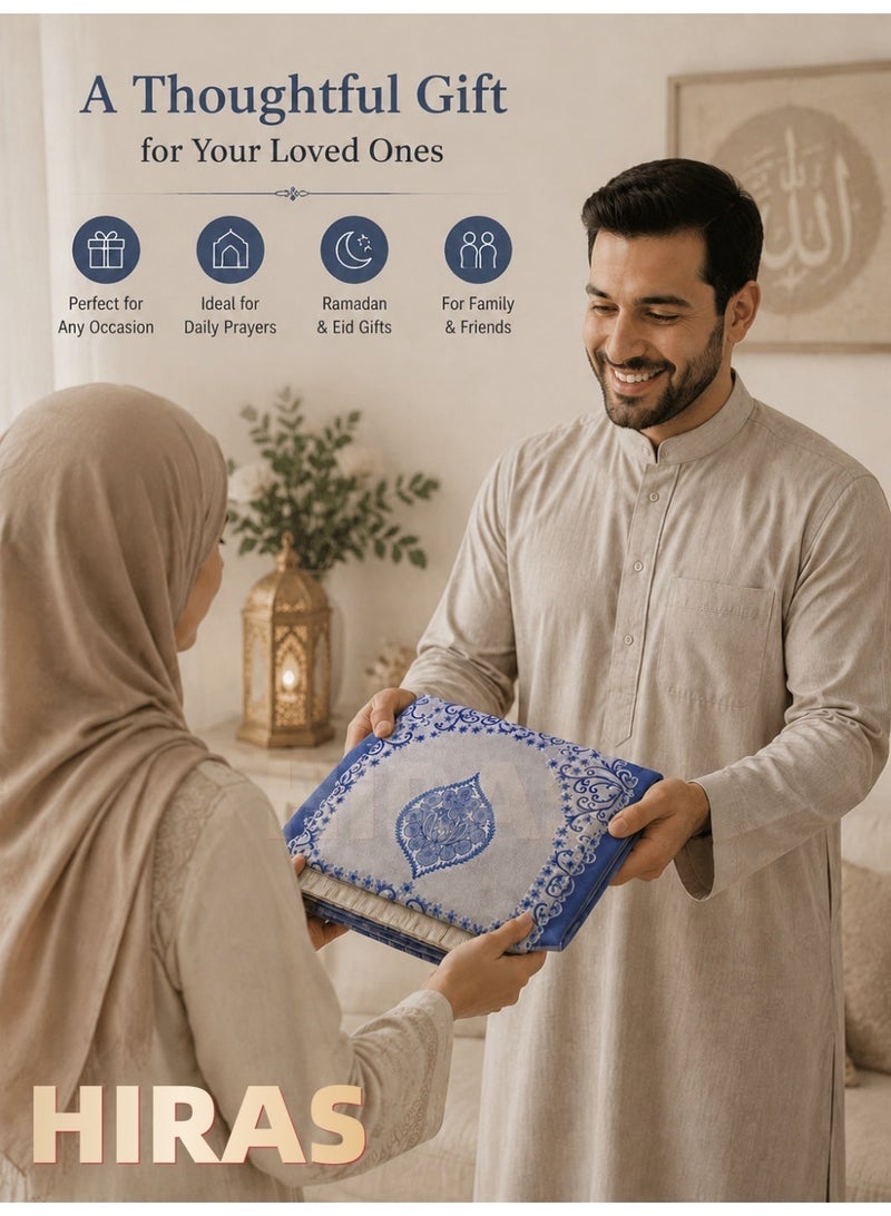 Hiras Prayer Mat Muslim Prayer Rug with Portable Bag, Water Proof Soft Fabric Foldable Prayer Mat 110*70 cm Blue - Image 4
