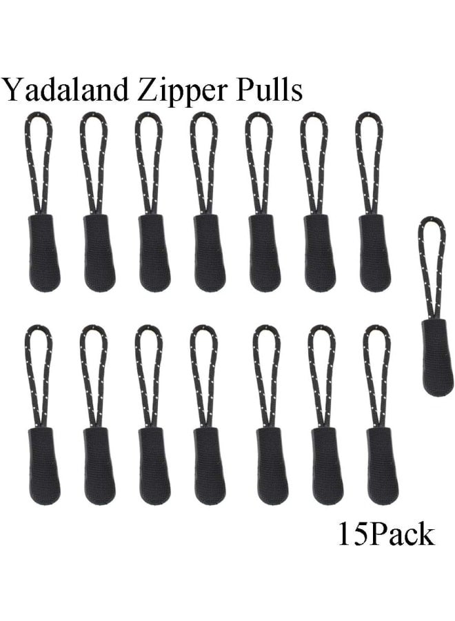 Zipper Pulls Extension Tabs Tag Handle for Luggage Bags Jackets Backs Coats Boot Jeans Purse Suitcase Pouches 2.6 Inch Black 15 Easy Install Solid Texture PVC Curve Puller Nylon Cord  - Image 4