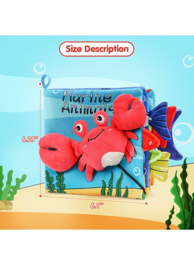 زيريفام كتاب أطفال ناعم، لعبة أطفال عالية التباين، كتاب قماش ناعم مجعد سهل اللمس مع أقمشة غير سامة، للأولاد والبنات حديثي الولادة من عمر 0-6-12 شهرًا (سرطان البحر) - Image 2