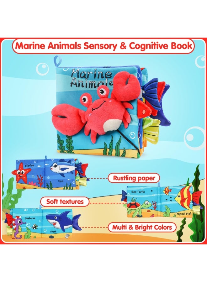 زيريفام كتاب أطفال ناعم، لعبة أطفال عالية التباين، كتاب قماش ناعم مجعد سهل اللمس مع أقمشة غير سامة، للأولاد والبنات حديثي الولادة من عمر 0-6-12 شهرًا (سرطان البحر) - Image 3