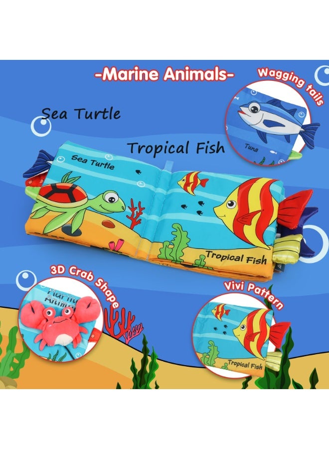 زيريفام كتاب أطفال ناعم، لعبة أطفال عالية التباين، كتاب قماش ناعم مجعد سهل اللمس مع أقمشة غير سامة، للأولاد والبنات حديثي الولادة من عمر 0-6-12 شهرًا (سرطان البحر) - Image 4