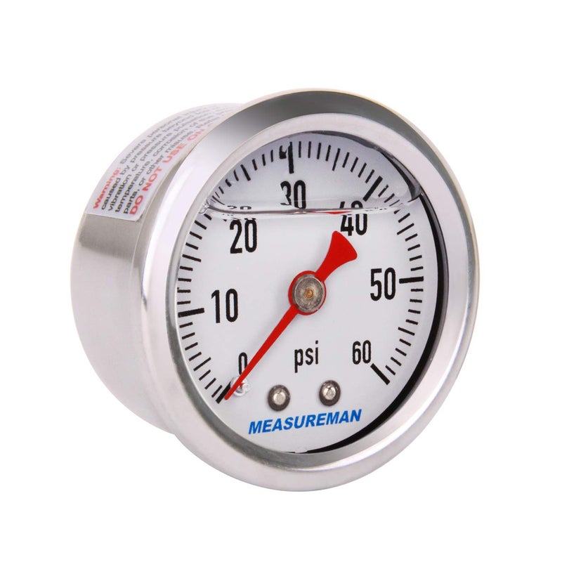 MEASUREMAN 15 Dial Size 304 Stainless Steel case Liquid Filled Fuel Pressure Gauge 060Psi 323 18 NPT Center Back Mount