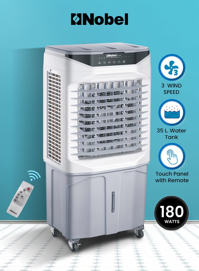 Nobel Portable Air Cooler 35L Tank, 3 Wind Speeds, 3 Modes With Remote Control - 35 L 180 W NAC500R Grey - Image 1