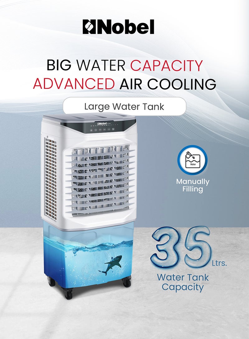 Nobel Portable Air Cooler 35L Tank, 3 Wind Speeds, 3 Modes With Remote Control - 35 L 180 W NAC500R Grey - Image 3