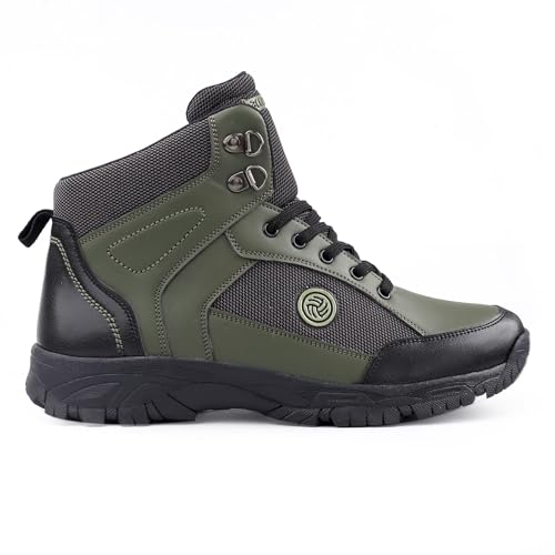 Bacca Bucci® Hike 5-Eye Moto Inspired Light Weighted Mountaineering Backpacking Trekking/Hiking Boots for Men for Beginners- Olive, Size UK 11 - Image 5
