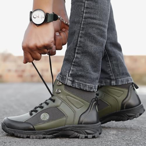 Bacca Bucci® Hike 5-Eye Moto Inspired Light Weighted Mountaineering Backpacking Trekking/Hiking Boots for Men for Beginners- Olive, Size UK 11 - Image 3