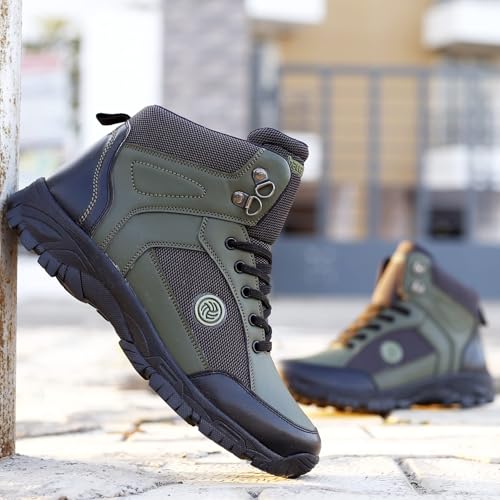 Bacca Bucci® Hike 5-Eye Moto Inspired Light Weighted Mountaineering Backpacking Trekking/Hiking Boots for Men for Beginners- Olive, Size UK 11 - Image 2