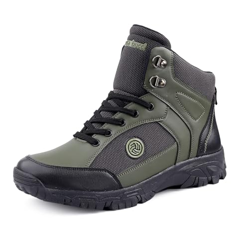 Bacca Bucci® Hike 5-Eye Moto Inspired Light Weighted Mountaineering Backpacking Trekking/Hiking Boots for Men for Beginners- Olive, Size UK 11 - Image 1