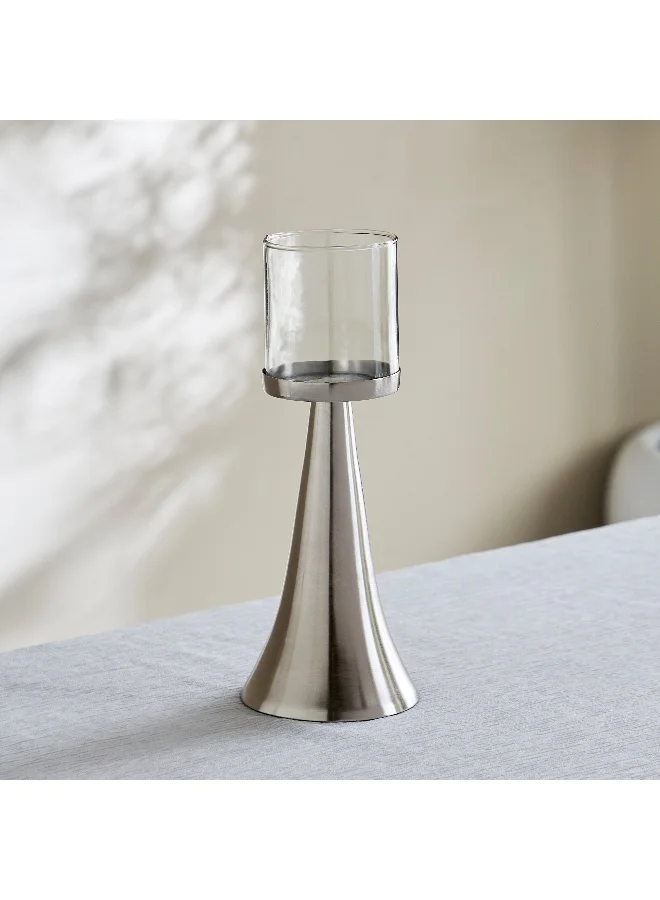 Home Box Nordic Glass Hurricane Candleholder with Metal Base - 12x12x30 cm
