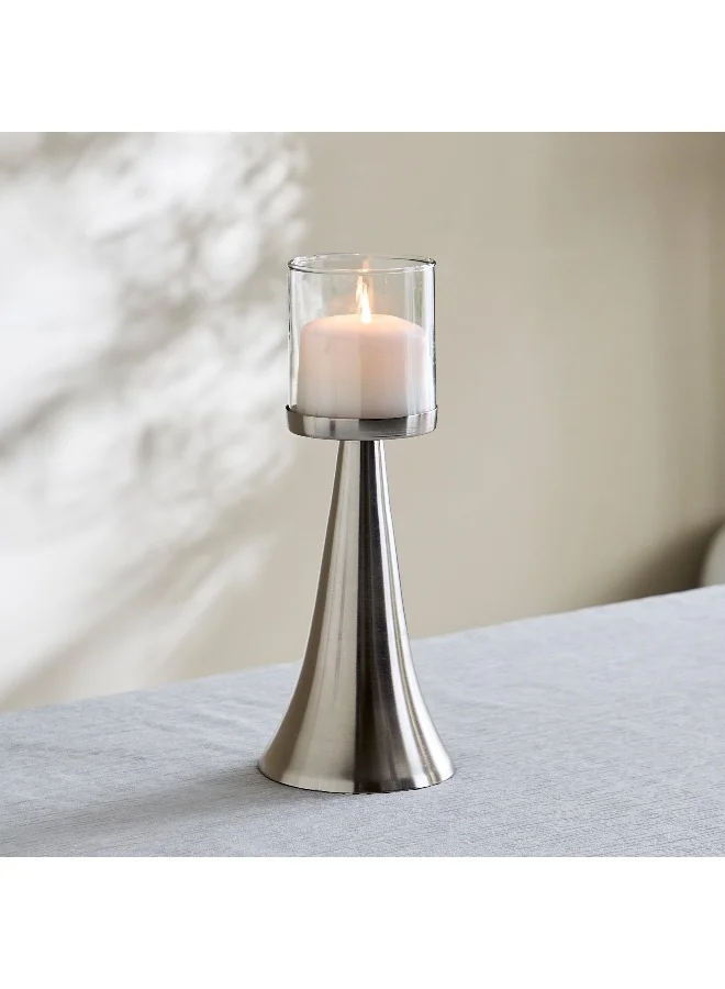 Home Box Nordic Glass Hurricane Candleholder with Metal Base - 12x12x30 cm
