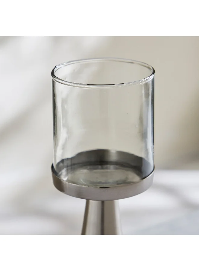 Home Box Nordic Glass Hurricane Candleholder with Metal Base - 12x12x30 cm