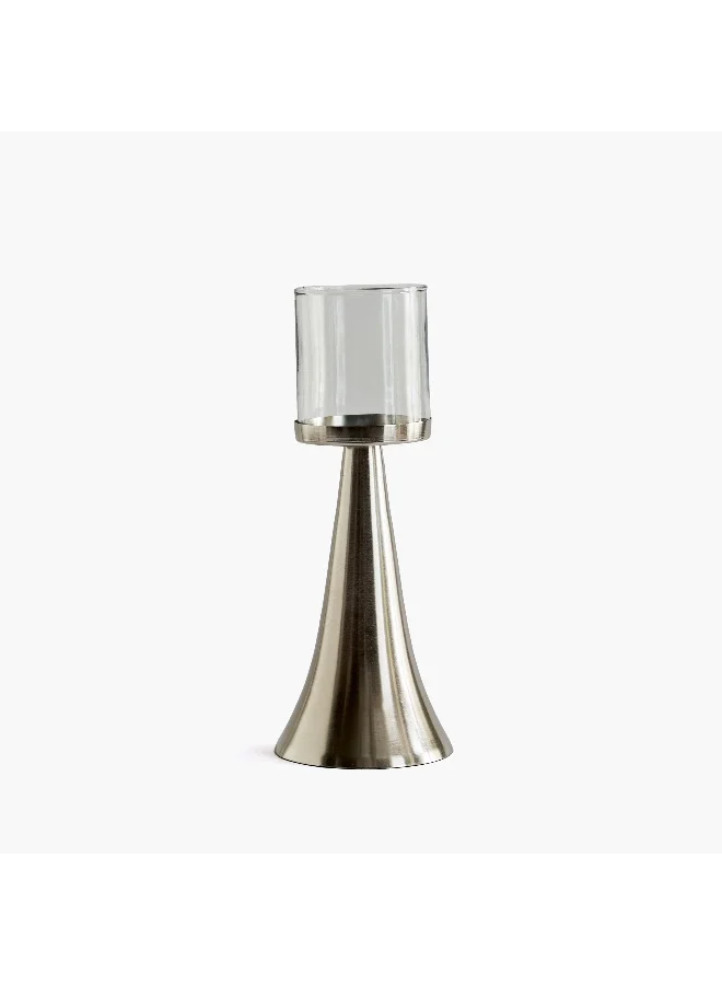 Home Box Nordic Glass Hurricane Candleholder with Metal Base - 12x12x30 cm