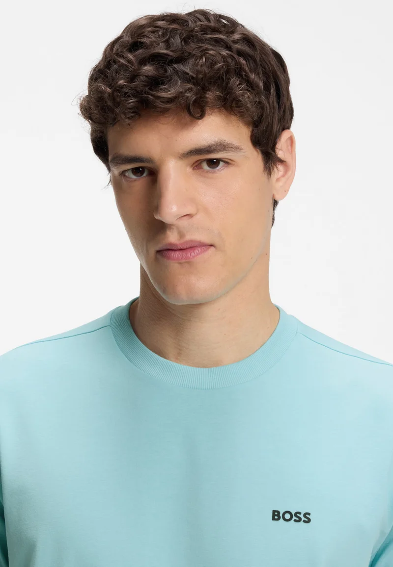 BOSS Open Blue Stretch-cotton T-shirt with logo detail for Men | Best Price UAE