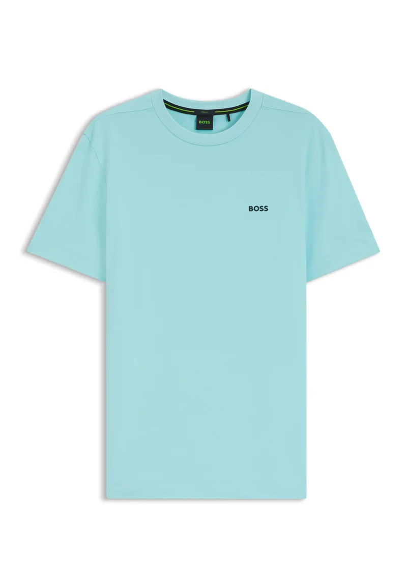 BOSS Open Blue Stretch-cotton T-shirt with logo detail for Men | Best Price UAE
