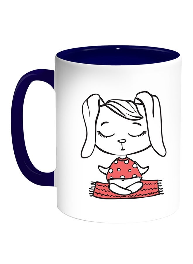 Cartoon Drawings - Rabbits Printed Coffee Mug White/Blue 11ounce