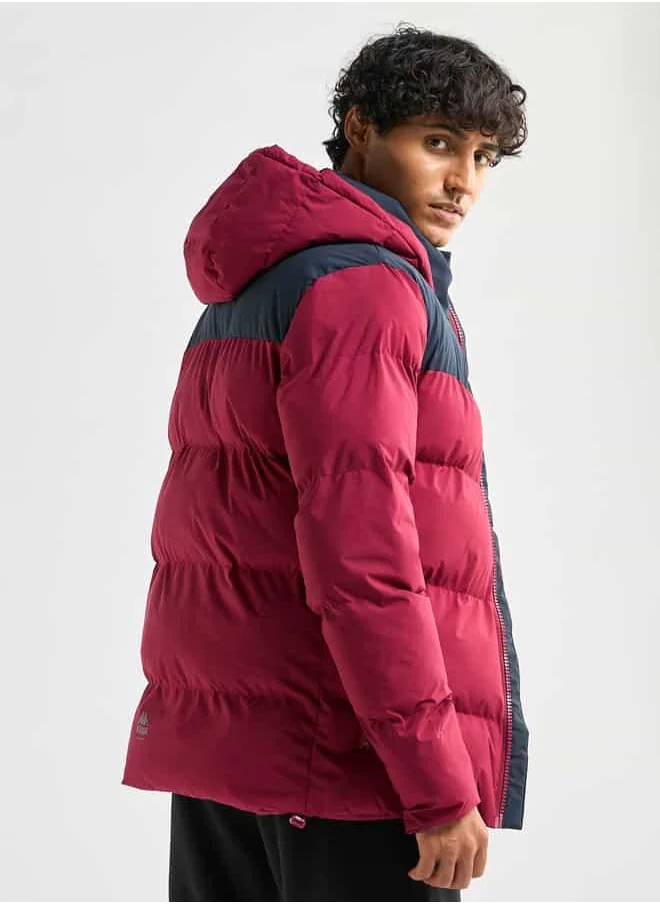 Splash FAV Colourblock Puffer Jacket with Hood and Long Sleeves
