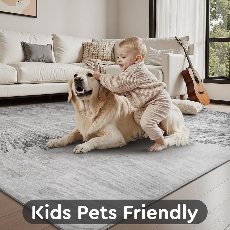 AMOAMI 8x10 Area Rugs for Living Room-Machine Washable Rug Ultra Soft Non Slip Area Rug Modern Abstract Dahlia Indoor Carpet Rugs for Bedroom Dining Room Playroom Nursery Bedside Office, Grey - Image 4