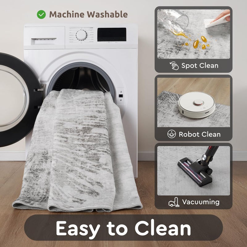 AMOAMI 8x10 Area Rugs for Living Room-Machine Washable Rug Ultra Soft Non Slip Area Rug Modern Abstract Dahlia Indoor Carpet Rugs for Bedroom Dining Room Playroom Nursery Bedside Office, Grey - Image 5