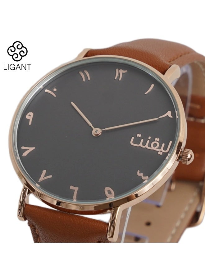 LIGANT Luxury Men's Watch with Brown Leather Strap - Stylish and Modern Design - Classic Wristwatch for Business & Casual Wear - Image 2