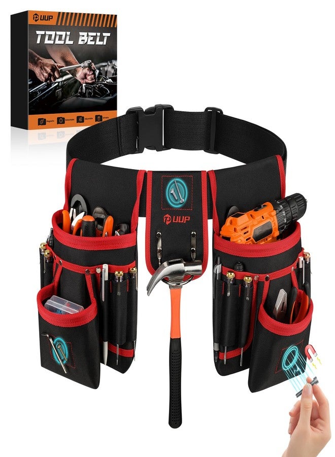 UUP Magnetic Tool Belt for Men, 26 Pockets Heavy Duty Tool Pouch, Magnet Holster Nail Utility Toolbelt Detachable Adjustable Waist Holder for Handyman Contractor Mechanic Plumber Roofer Dad Gift -Red - Image 1