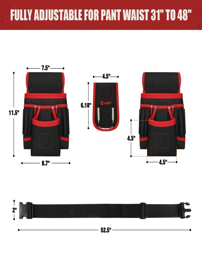 UUP Magnetic Tool Belt for Men, 26 Pockets Heavy Duty Tool Pouch, Magnet Holster Nail Utility Toolbelt Detachable Adjustable Waist Holder for Handyman Contractor Mechanic Plumber Roofer Dad Gift -Red - Image 2
