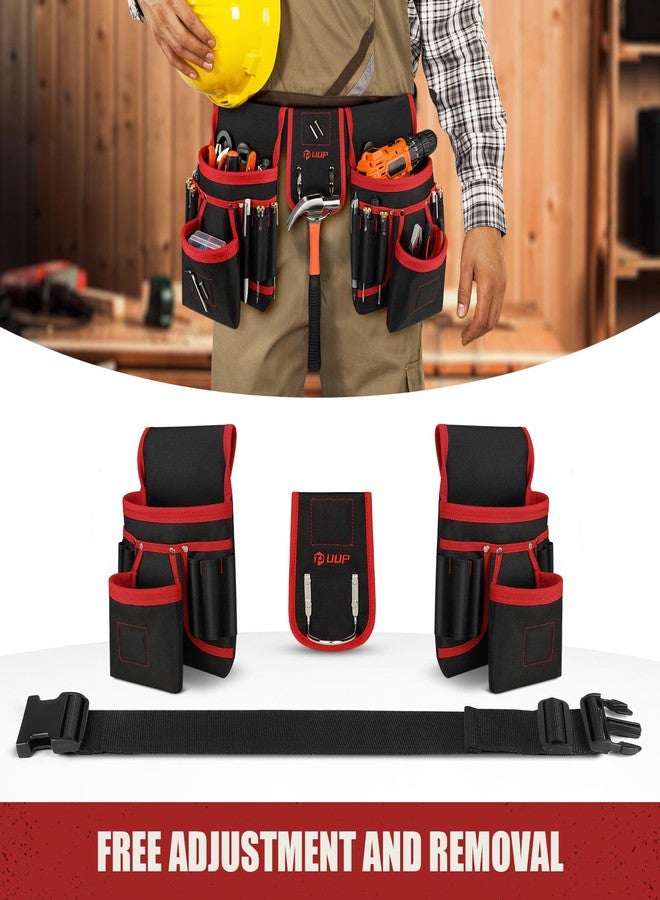UUP Magnetic Tool Belt for Men, 26 Pockets Heavy Duty Tool Pouch, Magnet Holster Nail Utility Toolbelt Detachable Adjustable Waist Holder for Handyman Contractor Mechanic Plumber Roofer Dad Gift -Red - Image 5