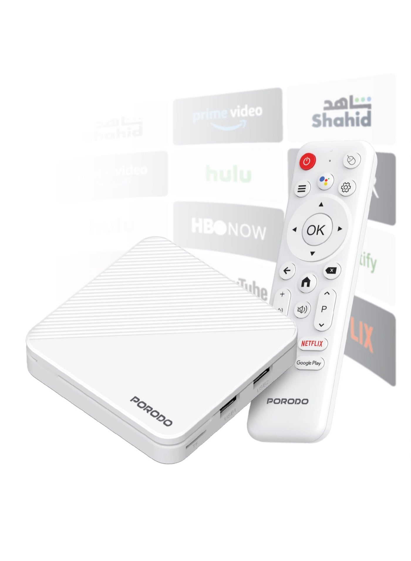 Android TV Box 4K Ultra HD Streaming, Android 14, 2GB RAM 16GB Storage, Dual Band WiFi, Bluetooth 5.0, Quad-Core Processor, Smart Media Player with Remote Control – White