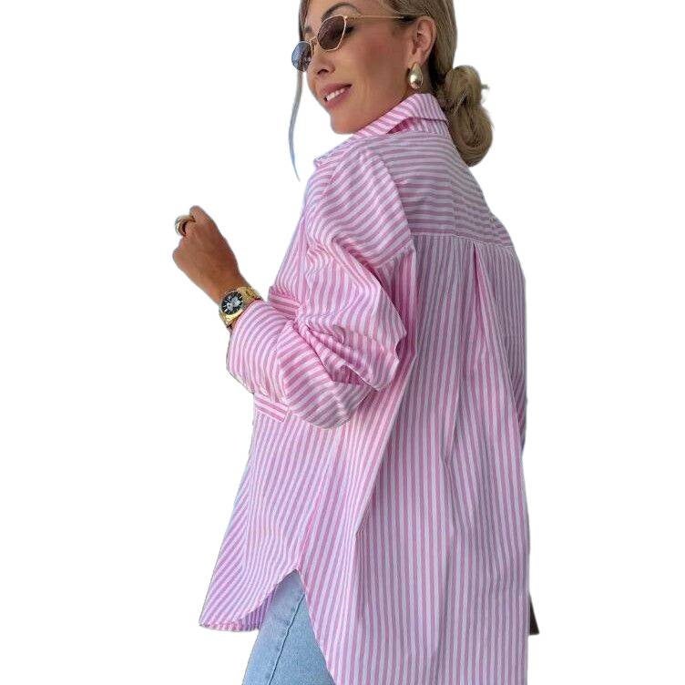 Women's Striped Long Sleeve Loose Blouse - Image 5