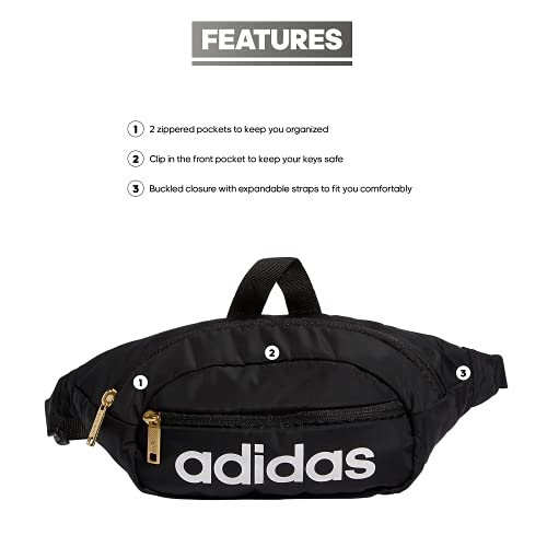 Adidas حقيبة خصر أديداس الأساسية، أسود/أبيض/ذهبي معدني، مقاس واحد - Image 2