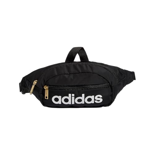 Adidas حقيبة خصر أديداس الأساسية، أسود/أبيض/ذهبي معدني، مقاس واحد - Image 1