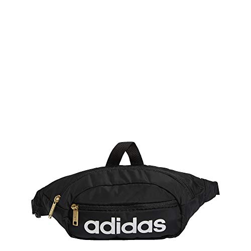 Adidas حقيبة خصر أديداس الأساسية، أسود/أبيض/ذهبي معدني، مقاس واحد - Image 4