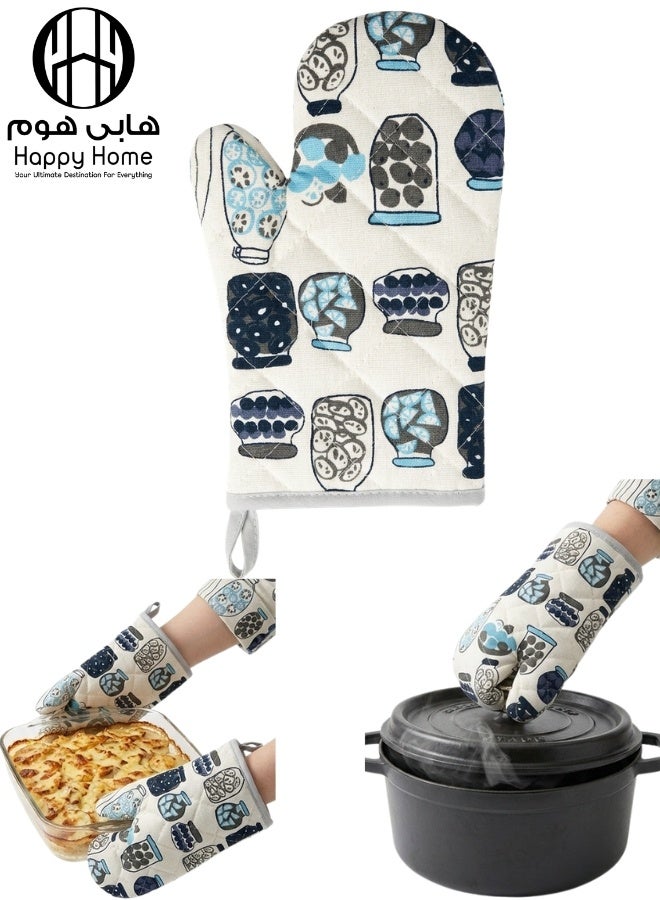 Happy Home Premium Heat Resistant Oven Mitt Gloves Up to 200°C / 392°F – Thick Quilted Cotton & Polyester Lining, Non-Slip Diagonal Grip Design for Maximum Safety, Comfortable & Breathable Kitchen Oven Glove for Cooking, Baking, BBQ, Grill, Microwave Use, Easy to Clean, Machine Washable with Hanging Loop for Convenient Storage (1 Pc, 26 x 14 cm Durable Heat Protection Mitt) - Image 1