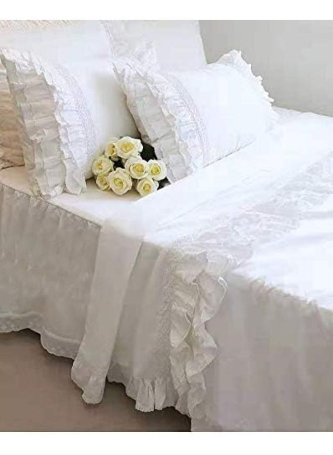 2-Pack Bright White Pillow Shams Cases Covers with Ruffles and Embroidery Lace Egypt Cotton King Size 20"X36" Princess Girls Bed