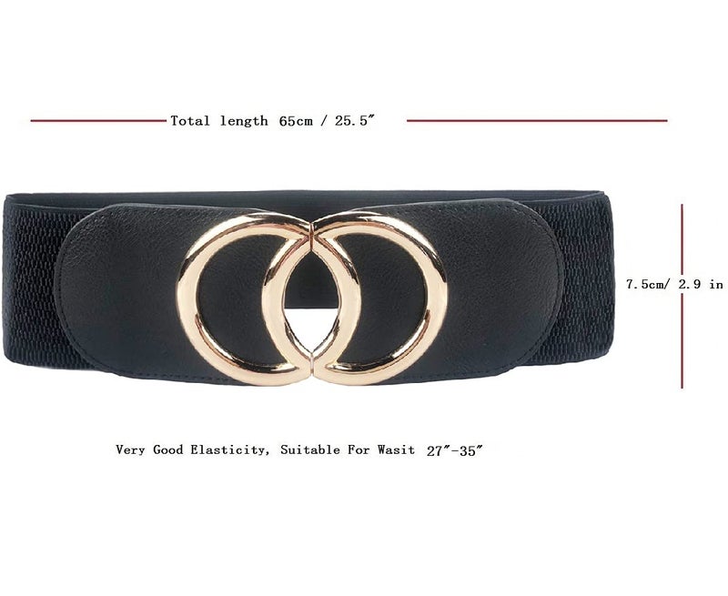 Swtddy Women's Elastic Wide Stretchy Waist Cinch Belt Waistband For Dresses (Suit For Waist Size 27"-35", Golden O Design Black+White+Red) - Image 4
