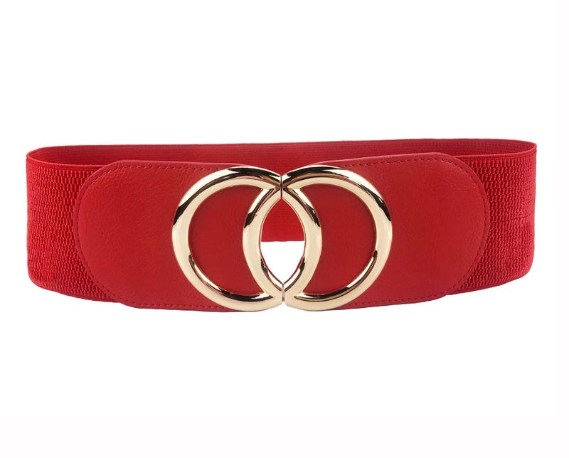 Swtddy Women's Elastic Wide Stretchy Waist Cinch Belt Waistband For Dresses (Suit For Waist Size 27"-35", Golden O Design Black+White+Red) - Image 2