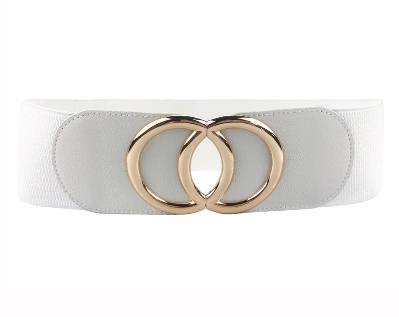 Swtddy Women's Elastic Wide Stretchy Waist Cinch Belt Waistband For Dresses (Suit For Waist Size 27"-35", Golden O Design Black+White+Red) - Image 3